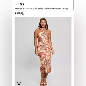 Guess Floral Asymmetric Midi Dress - Cream and Pink